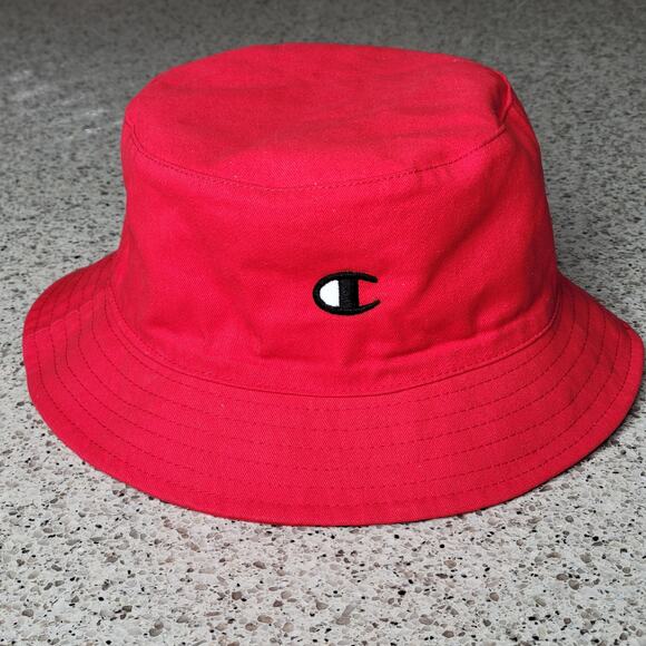 NWOT Champion Reversible Logo Script Bucket Hat L/XL Red All Over Print Spellout - Picture 3 of 12